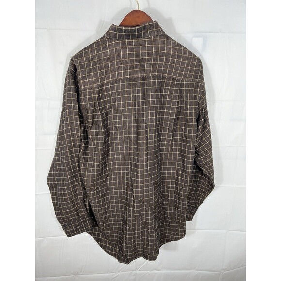 Scott Barber Dress Shirt Mens XL Brown Color Check Plaid Cotton Woven - Picture 5 of 5